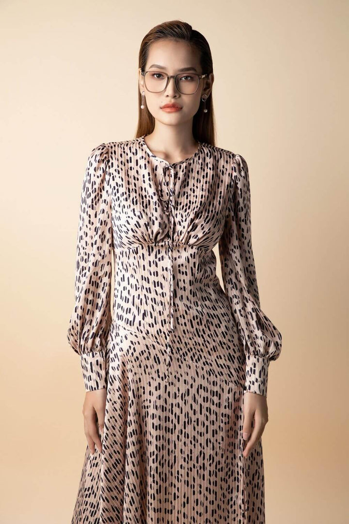 Daphne Asymmetric Long Sleeved Silk Midi Dress - MEAN BLVD
