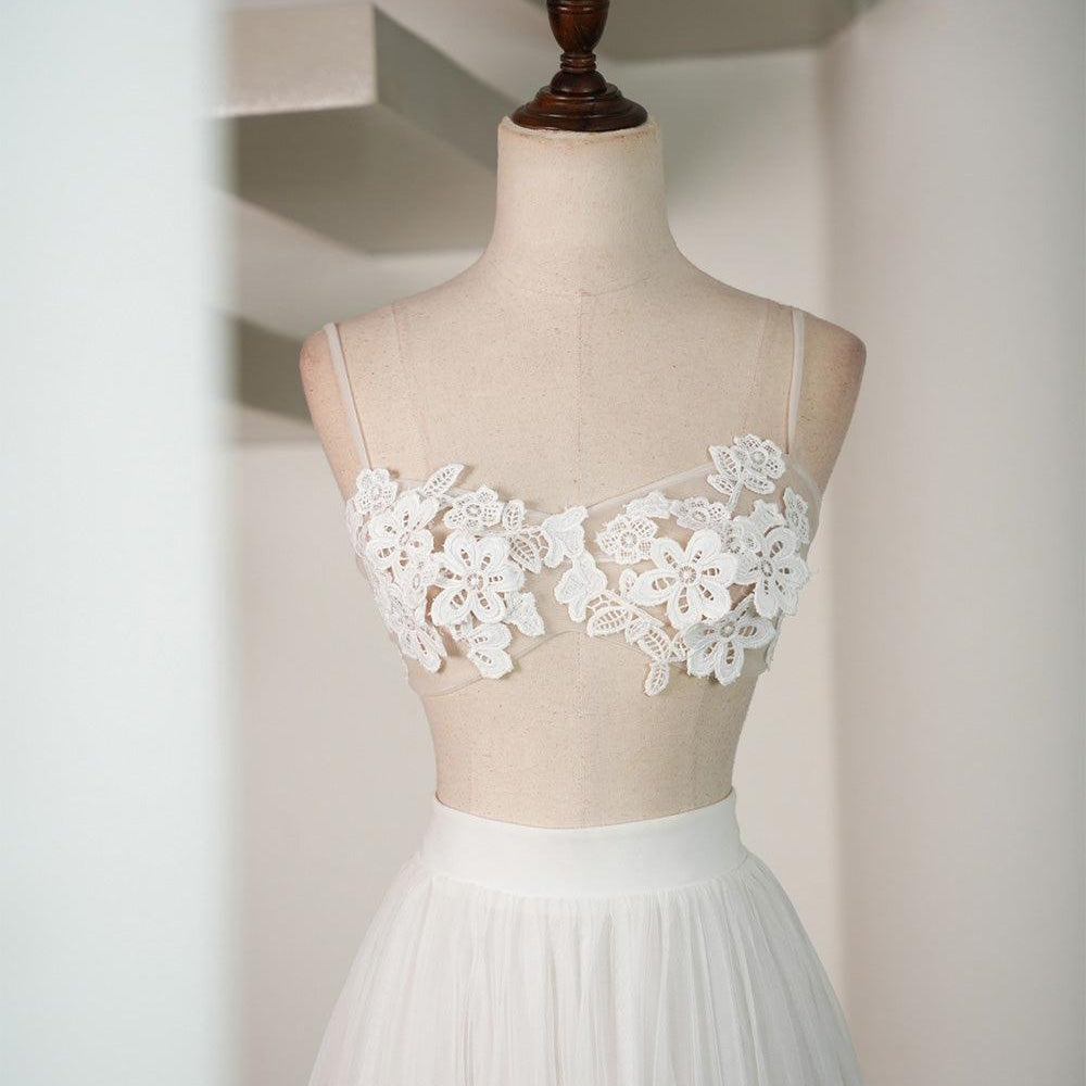 Darla Cropped Flower Applique Mesh Lace Top - MEAN BLVD