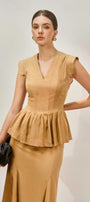 Darlene Peplum V-Neck Raw Fabric Top - MEAN BLVD