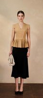 Darlene Peplum V-Neck Raw Fabric Top - MEAN BLVD