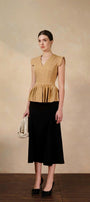 Darlene Peplum V-Neck Raw Fabric Top - MEAN BLVD