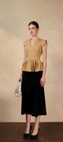 Darlene Peplum V-Neck Raw Fabric Top - MEAN BLVD