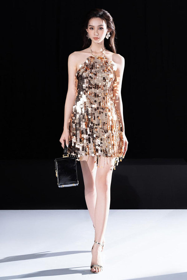 Davia Halter Sleeveless Sequin Mini Dress - MEAN BLVD