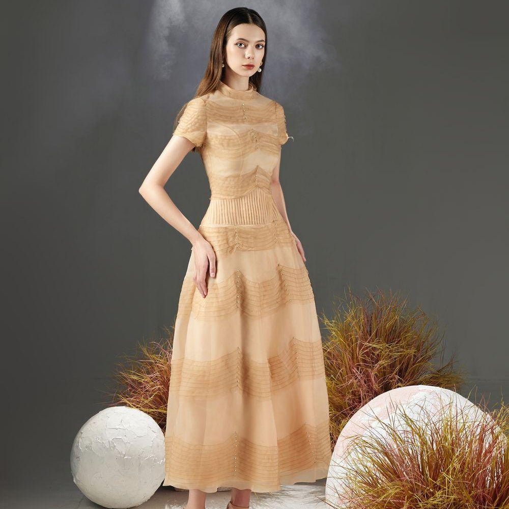 Davie A-line Waist Pleated Organza Midi Dress - MEAN BLVD