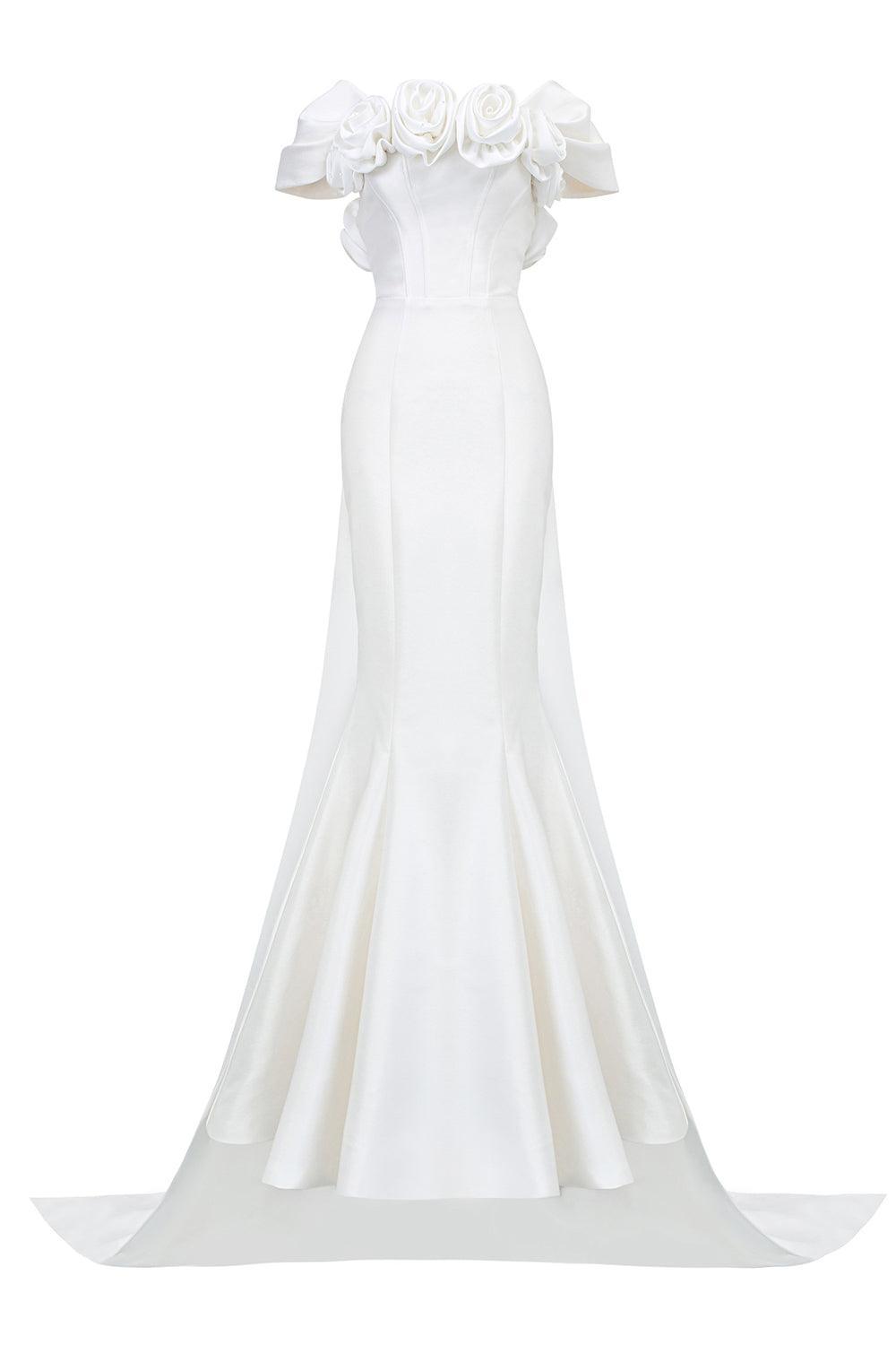 Deandre Mermaid Off-Shoulder Silk Lace Floor Length Dress - MEAN BLVD