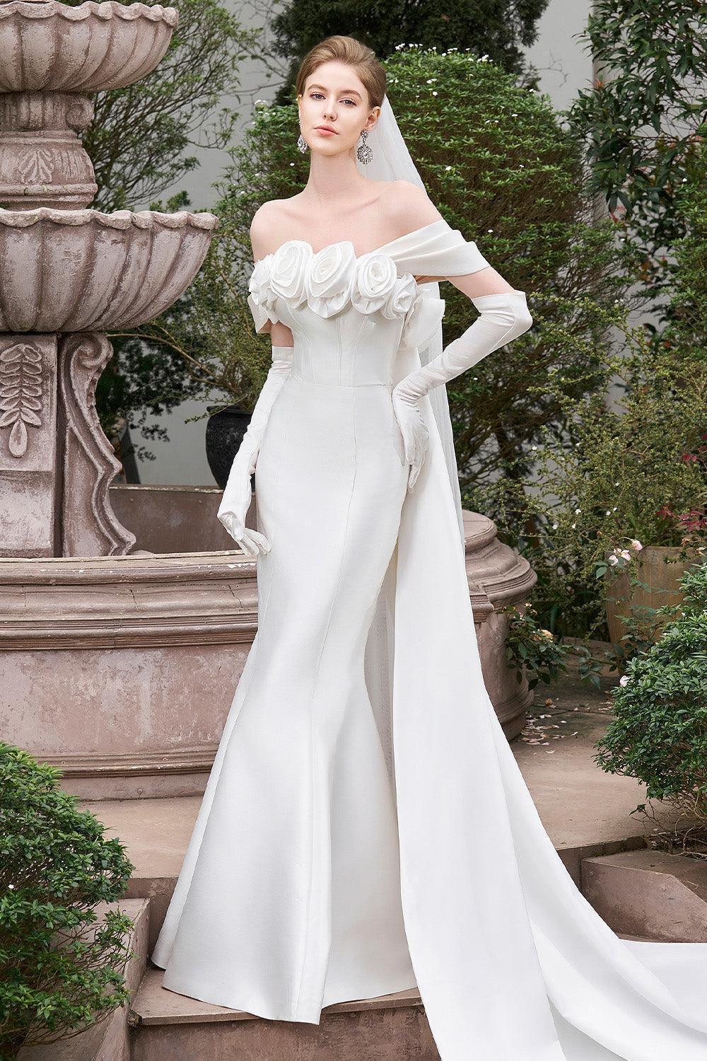 Deandre Mermaid Off-Shoulder Silk Lace Floor Length Dress - MEAN BLVD