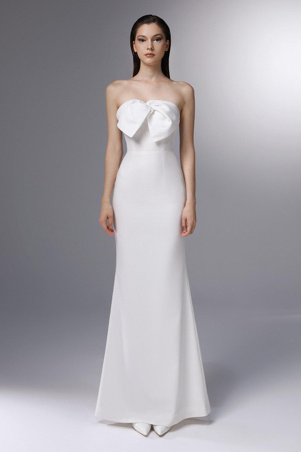 Deauville Strapless Back Slit Wool Cotton Floor Length Dress - MEAN BLVD