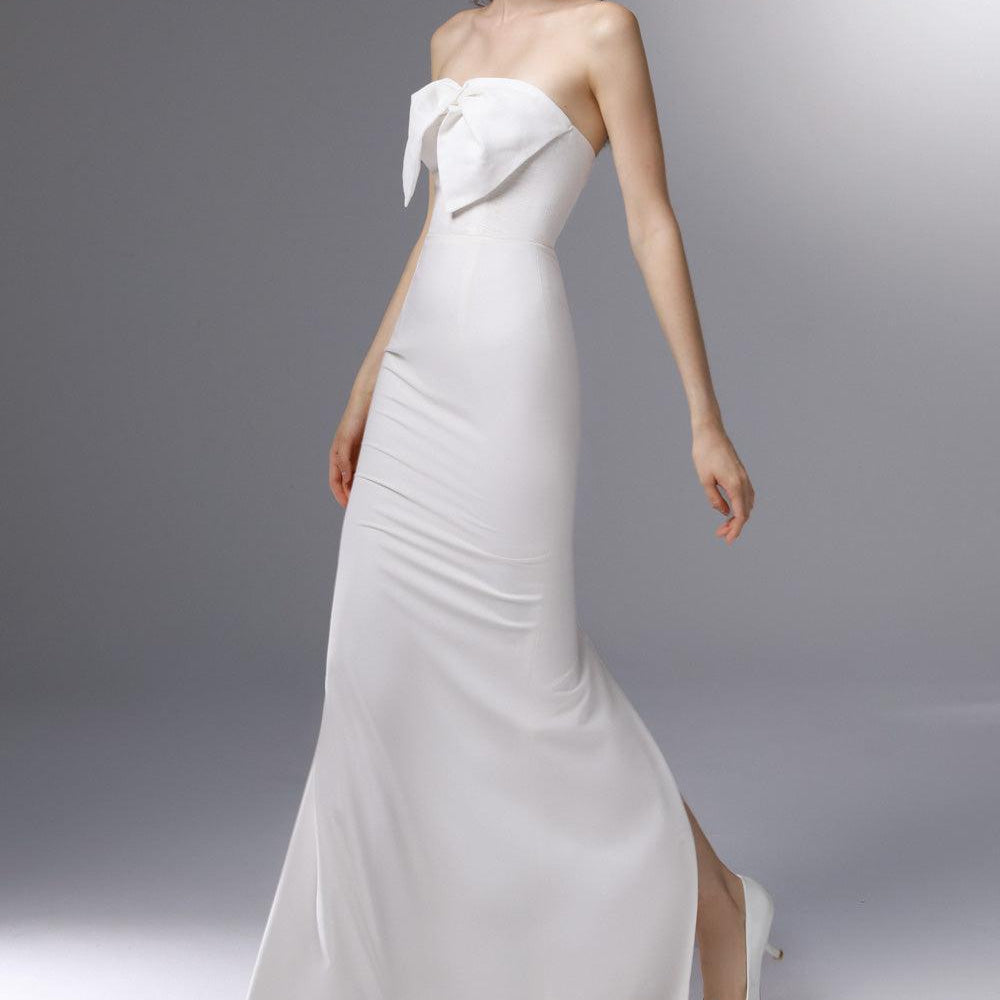 Deauville Strapless Back Slit Wool Cotton Floor Length Dress - MEAN BLVD