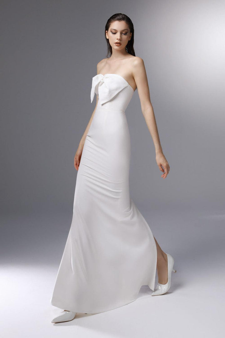 Deauville Strapless Back Slit Wool Cotton Floor Length Dress - MEAN BLVD
