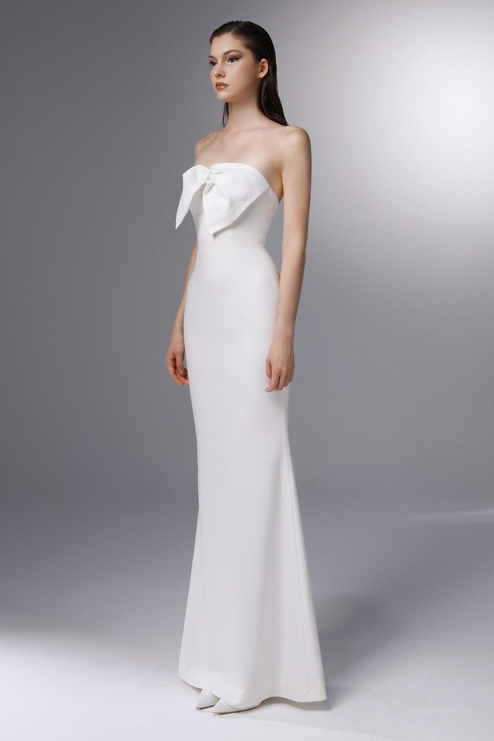 Deauville Strapless Back Slit Wool Cotton Floor Length Dress - MEAN BLVD