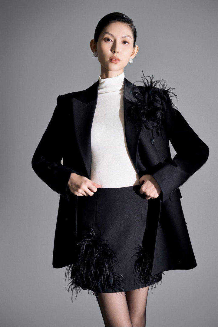 Debra A-line Feather Silk Wool Mini Skirt - MEAN BLVD