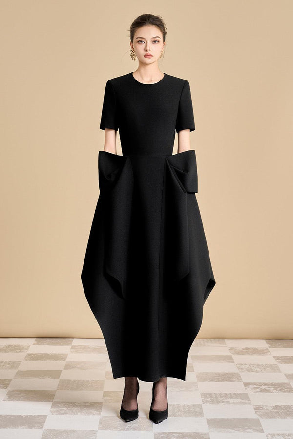 Delarosa Asymmetric Short Sleeved Polyester Ankle Length Dress - MEAN BLVD