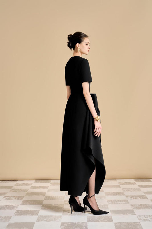 Delarosa Asymmetric Short Sleeved Polyester Ankle Length Dress - MEAN BLVD