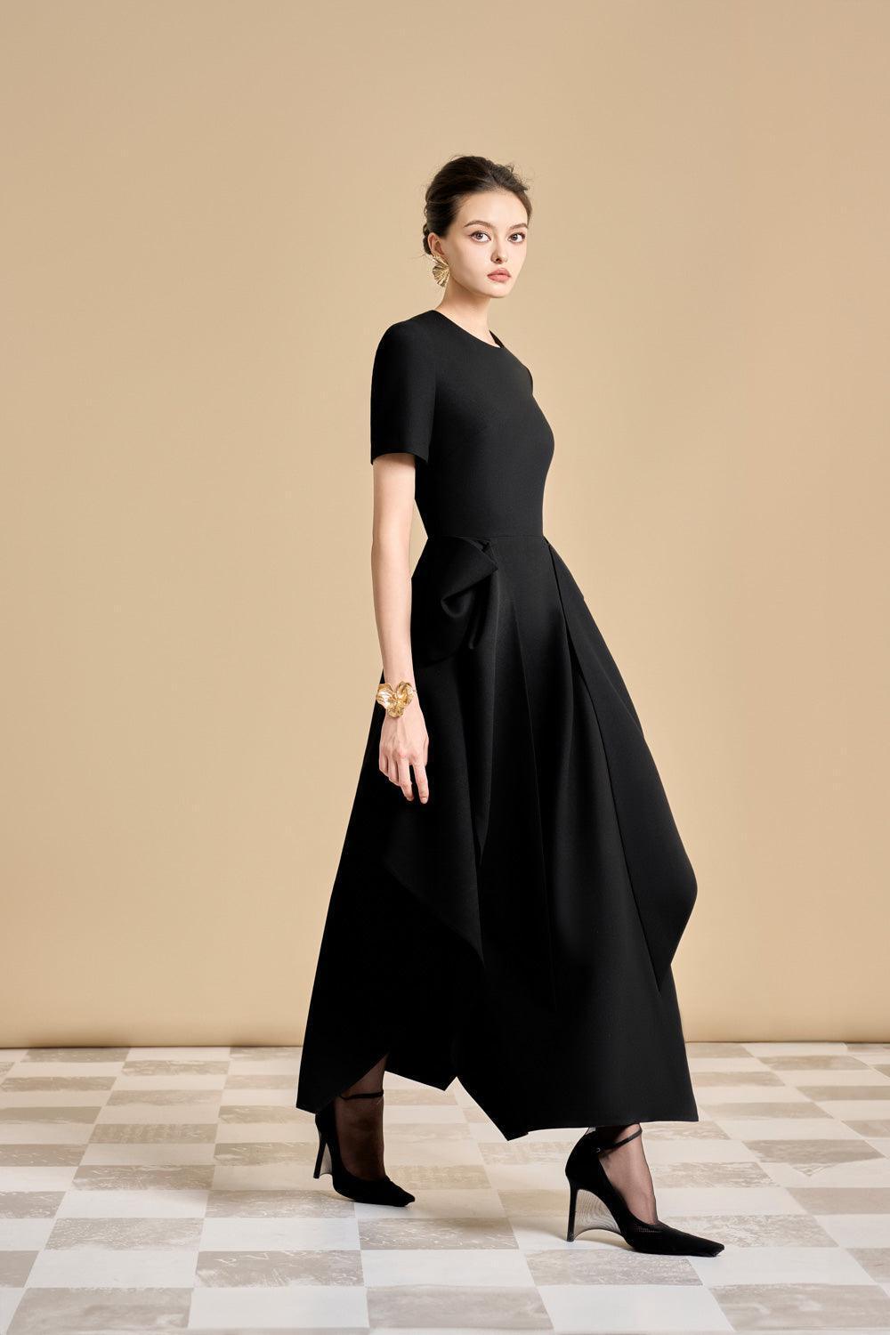 Women's Delarosa Asymmetric Short Sleeved Polyester Ankle Length Dress S/M/L/Xl Black Mean Blvd Black / L