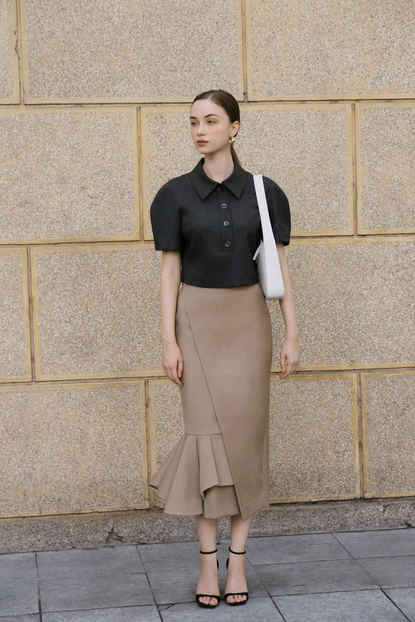 Delilah Asymmetric Back Slit Khaki Skirt - MEAN BLVD