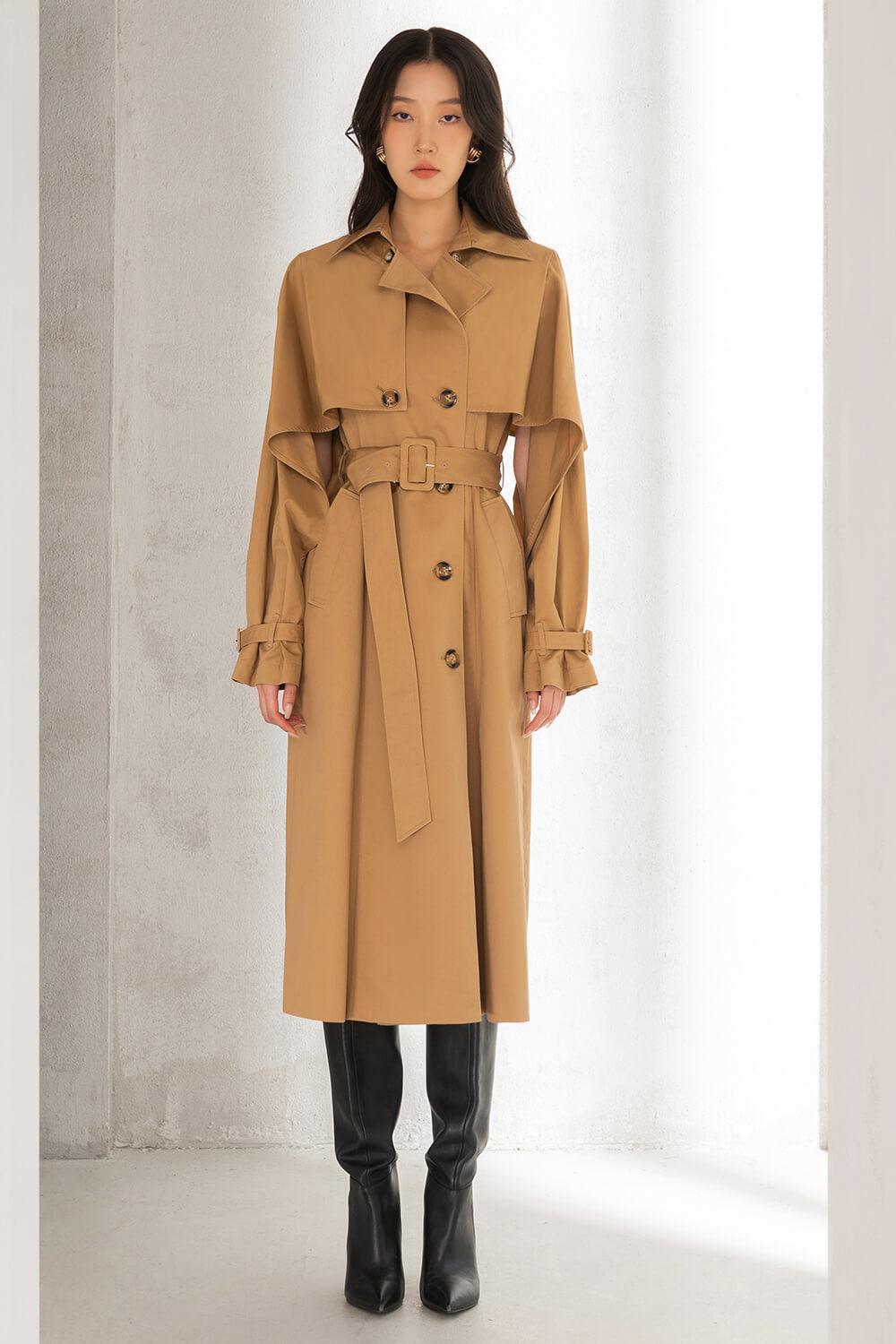 Delilah Straight Double Breasted Khaki Calf Length Trench Coat - MEAN BLVD