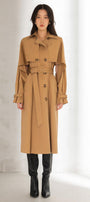Delilah Straight Double Breasted Khaki Calf Length Trench Coat - MEAN BLVD