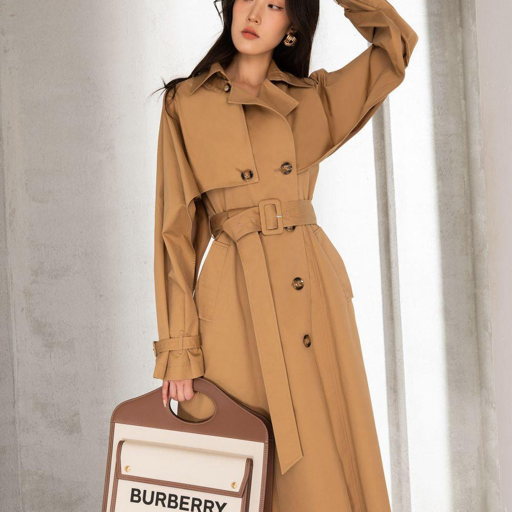 Delilah Straight Double Breasted Khaki Calf Length Trench Coat - MEAN BLVD