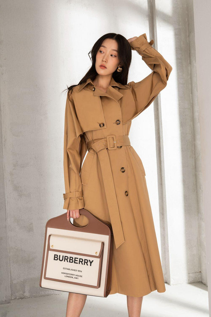 Delilah Straight Double Breasted Khaki Calf Length Trench Coat - MEAN BLVD