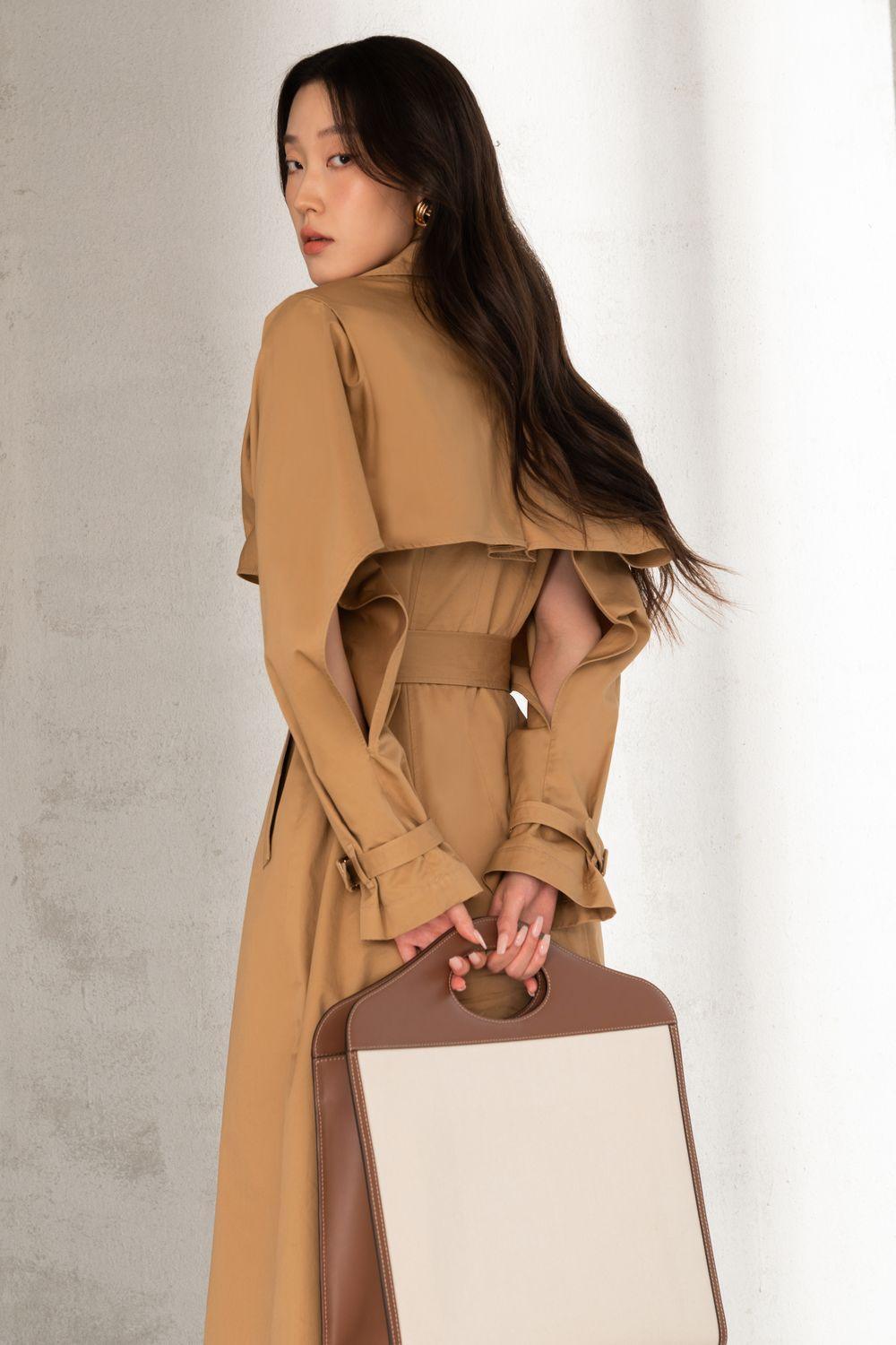 Delilah Straight Double Breasted Khaki Calf Length Trench Coat - MEAN BLVD