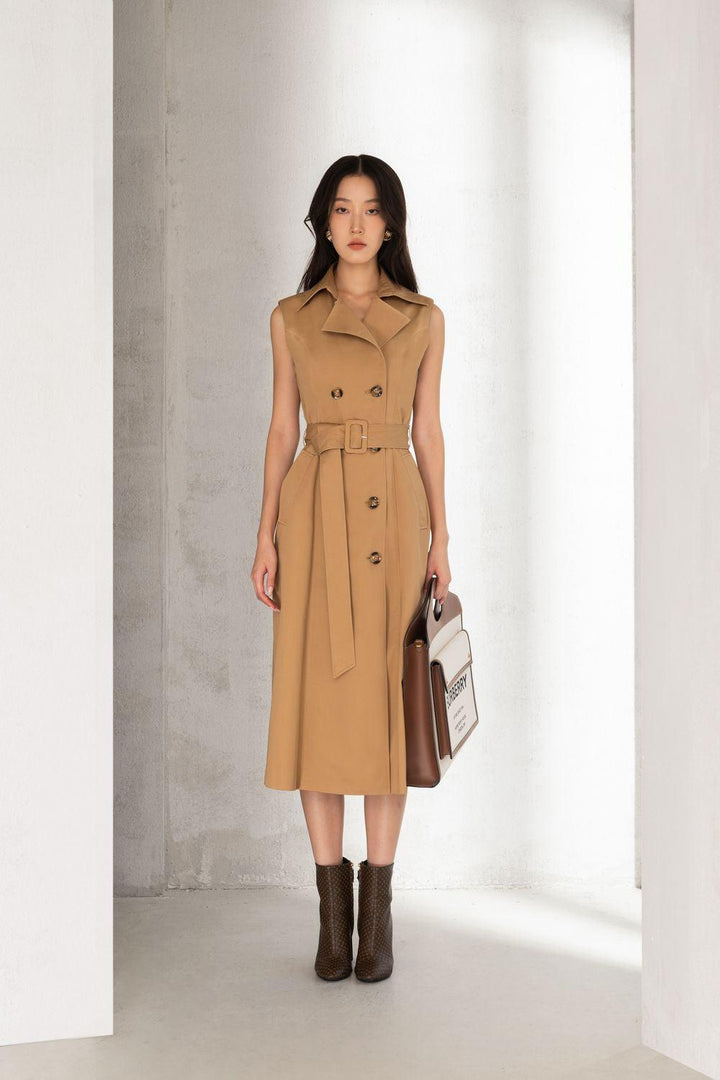 Delilah Straight Double Breasted Khaki Calf Length Trench Coat - MEAN BLVD
