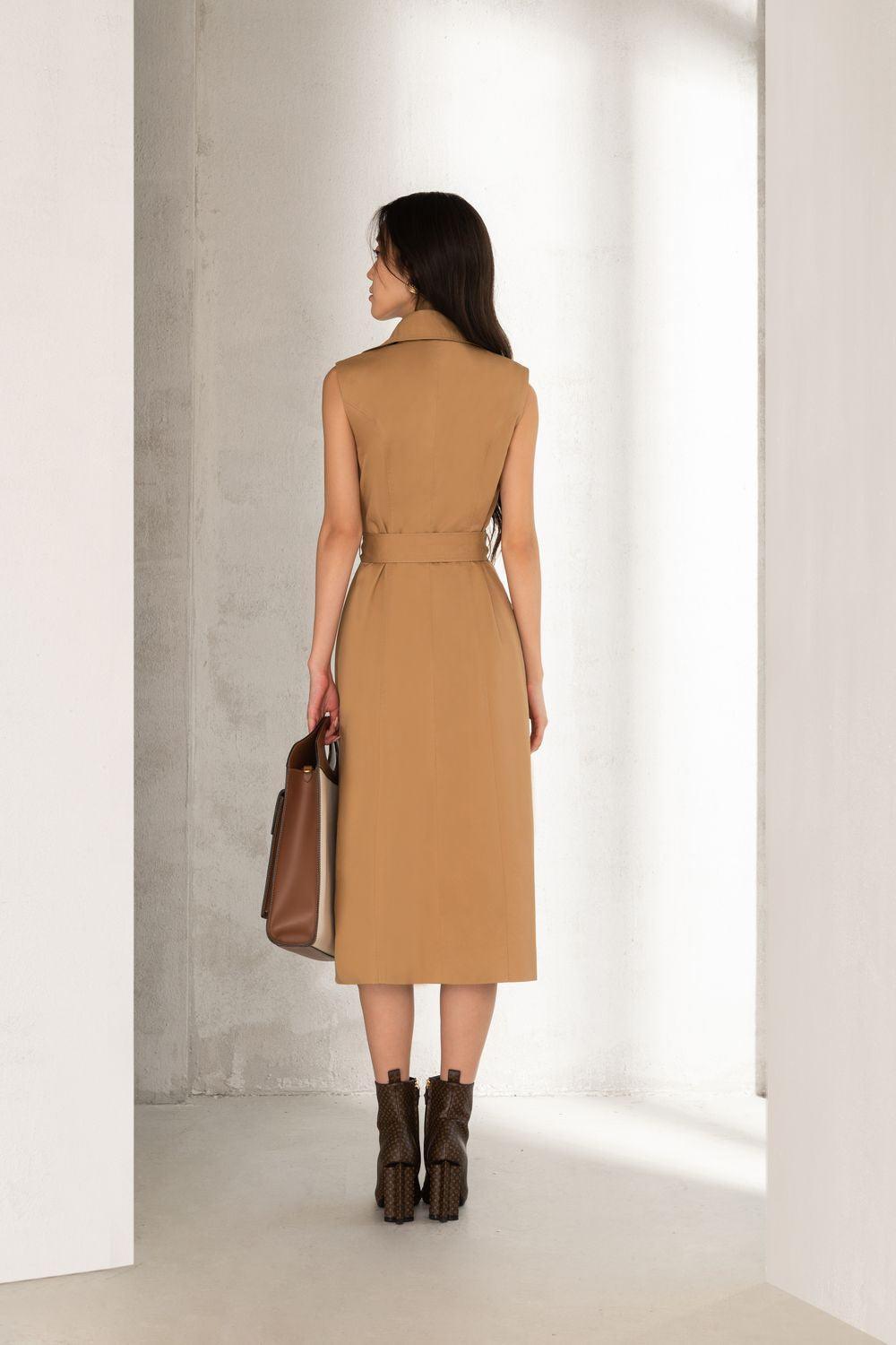 Delilah Straight Double Breasted Khaki Calf Length Trench Coat - MEAN BLVD