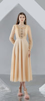Della Pleated Long Sleeved Organza Midi Dress - MEAN BLVD