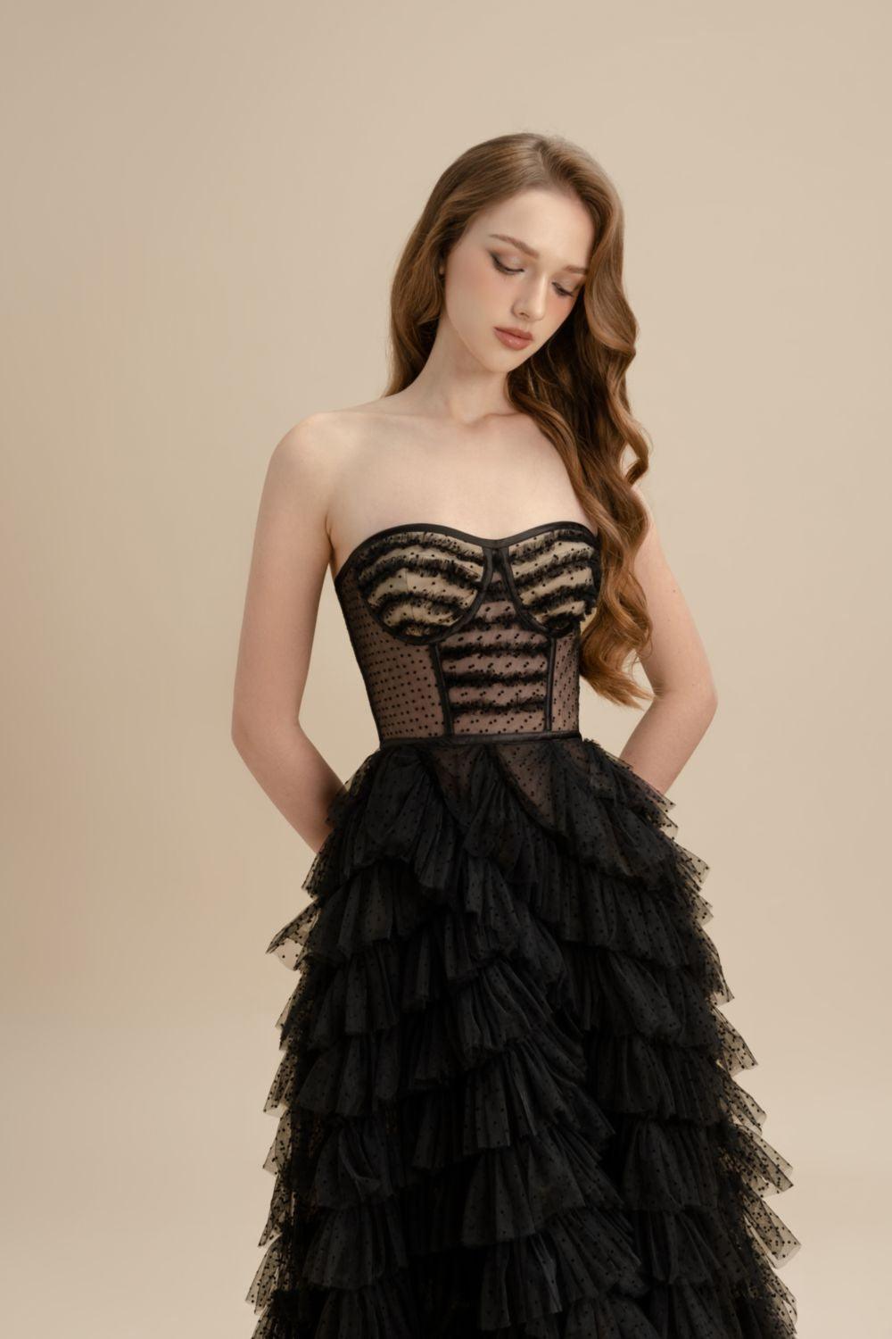 Delta Layered Semi-Heart Neck Tulle Midi Dress - MEAN BLVD