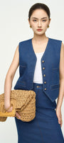 Demi Straight Welt Pocket Cotton Denim Vest - MEAN BLVD