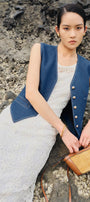 Demi Straight Welt Pocket Cotton Denim Vest - MEAN BLVD