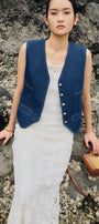 Demi Straight Welt Pocket Cotton Denim Vest - MEAN BLVD