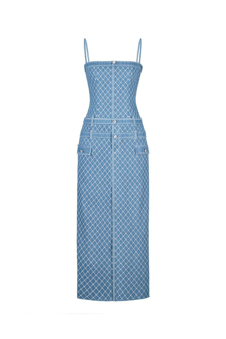 Denim Straight Strappy Cotton Midi Dress - MEAN BLVD