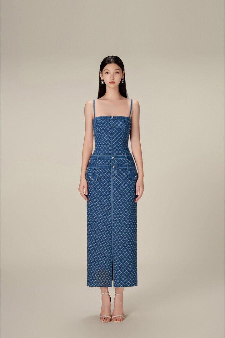 Denim Straight Strappy Cotton Midi Dress - MEAN BLVD