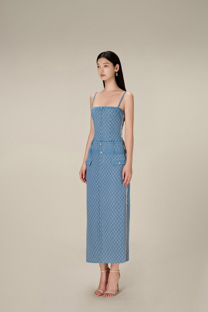 Denim Straight Strappy Cotton Midi Dress - MEAN BLVD