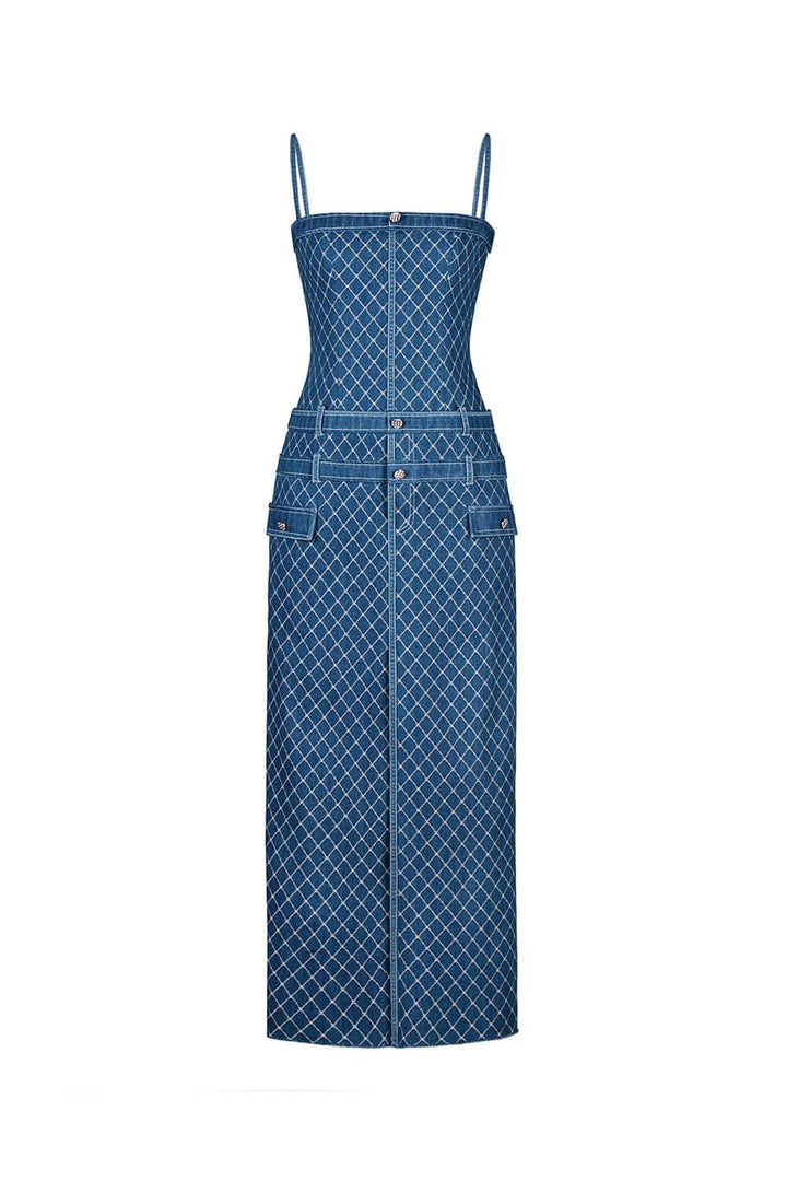 Denim Straight Strappy Cotton Midi Dress - MEAN BLVD