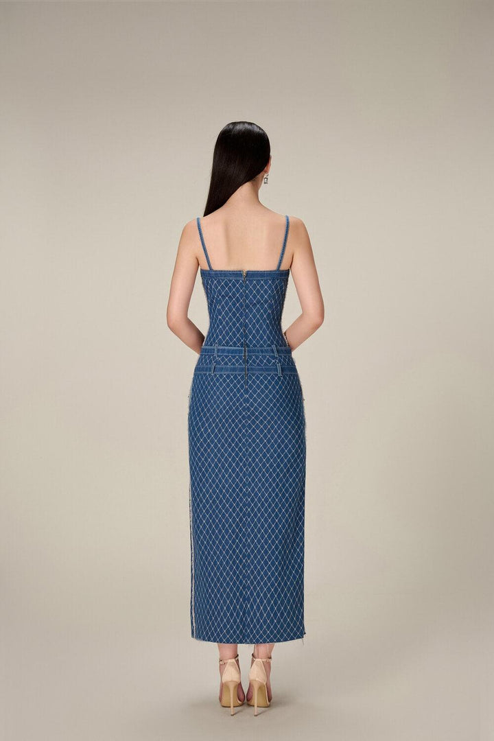 Denim Straight Strappy Cotton Midi Dress - MEAN BLVD