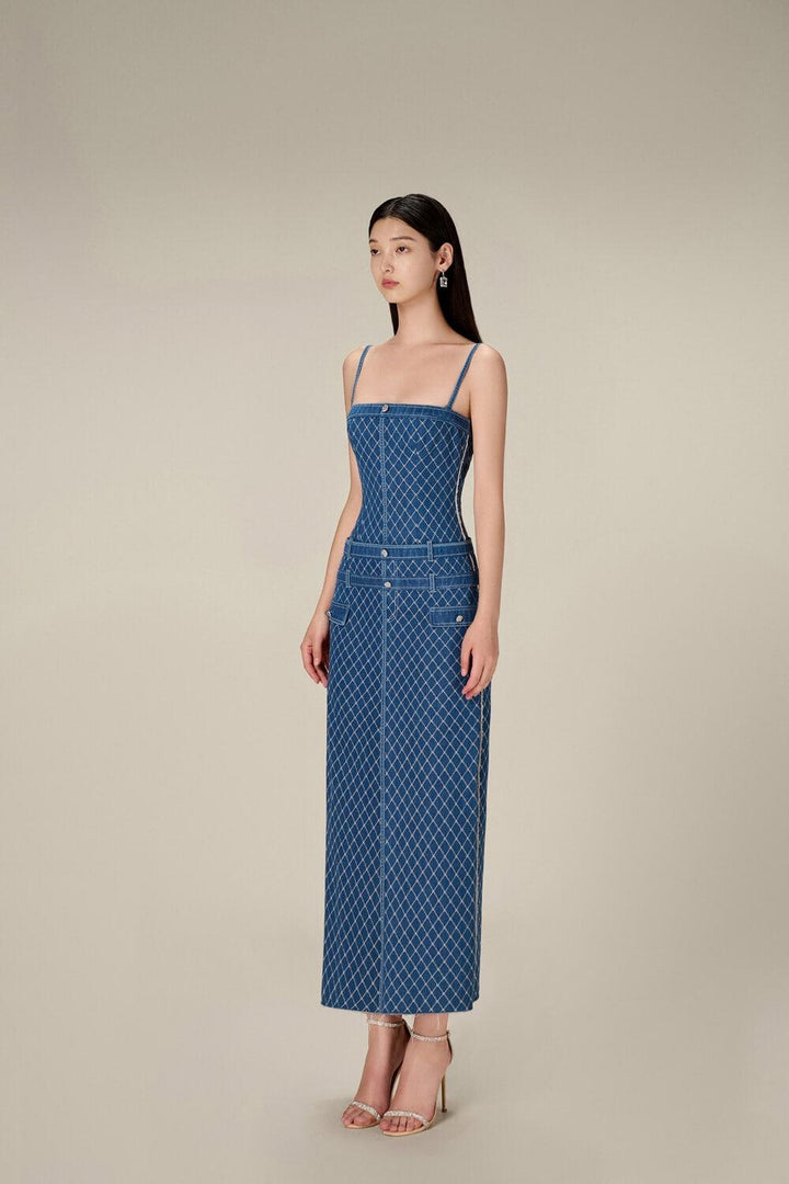 Denim Straight Strappy Cotton Midi Dress - MEAN BLVD