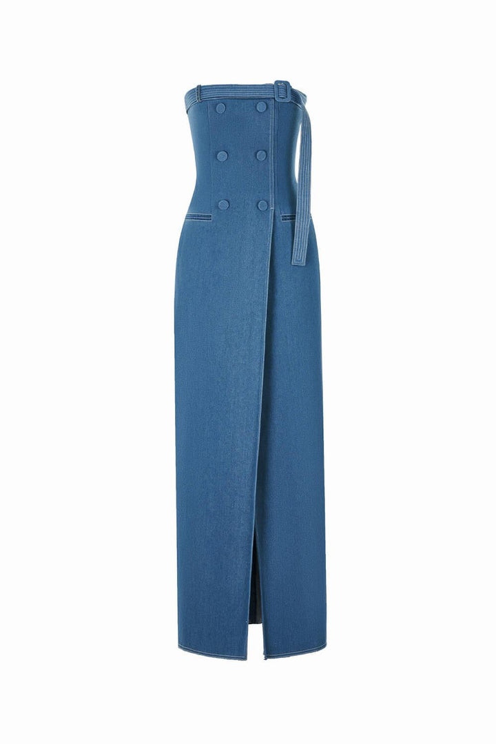 Denim Taffeta Long Dress - MEAN BLVD