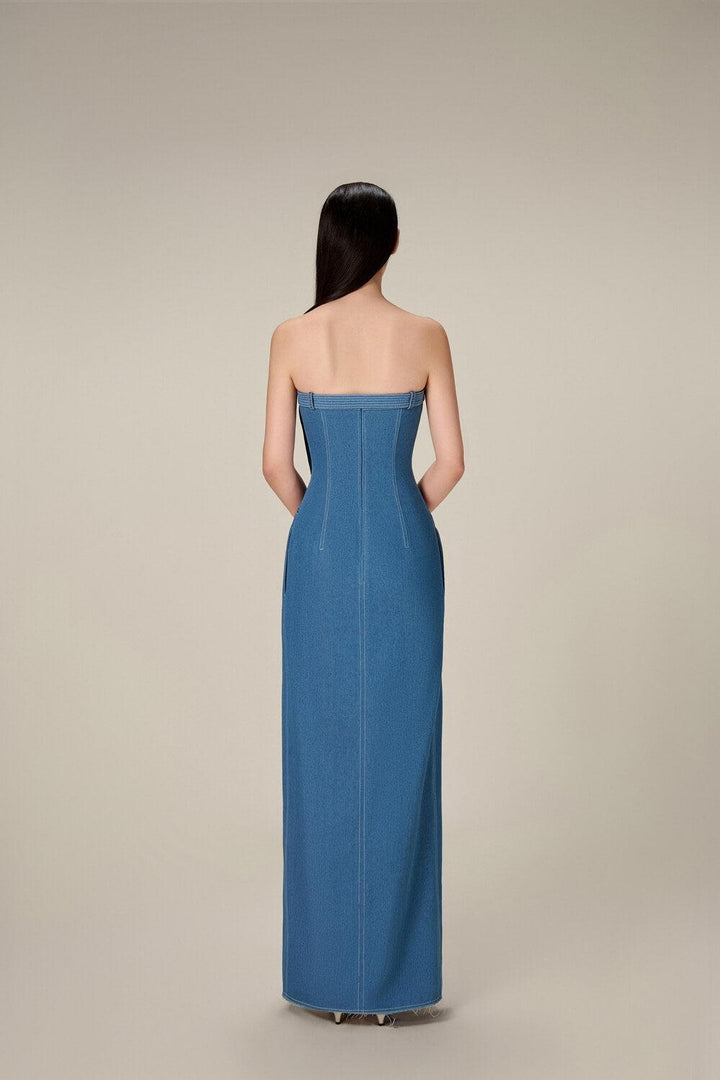 Denim Taffeta Long Dress - MEAN BLVD