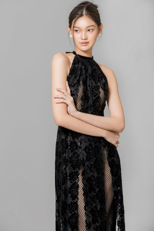 Denver Halter Sleeveless Lace Ankle Length Dress - MEAN BLVD