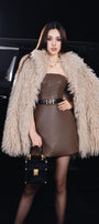 Deply Straight V-Neck Faux Fur Coat - MEAN BLVD