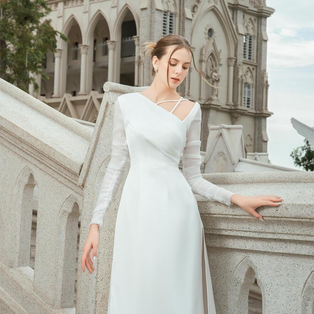 Women's Dhotra Asymmetric Side Slit Chanel Midi Dress S/M/L White MEAN BLVD S / White Women's Dhotra Asymmetric Side Slit Chanel Midi Dress S/M/L White MEAN BLVD S / White
