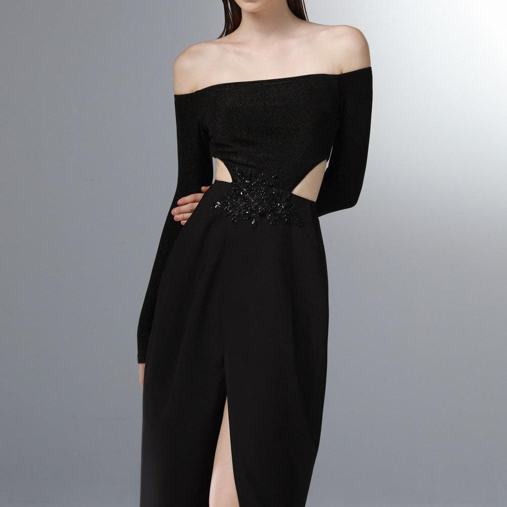 Diablo Slit Off-Shoulder Polycotton Floor Length Dress - MEAN BLVD