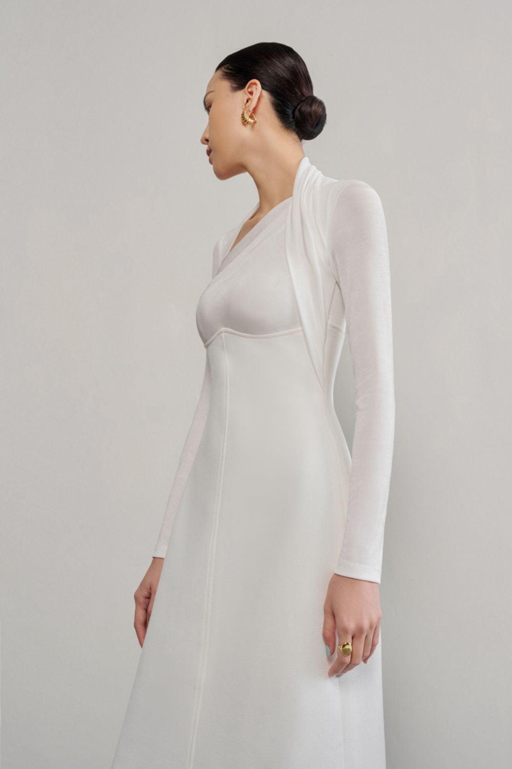 Diamond A-line Asymmetric Neck Crinkle Crepe Midi Dress - MEAN BLVD