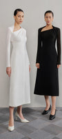 Diamond A-line Asymmetric Neck Crinkle Crepe Midi Dress - MEAN BLVD