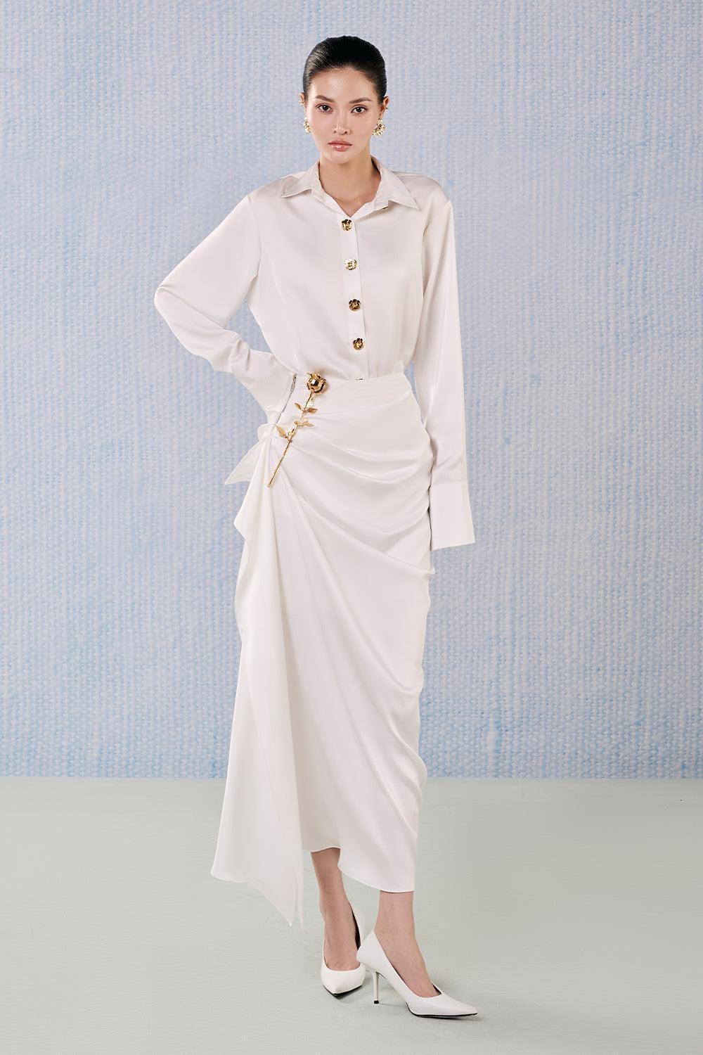 Diamond Wrap Poet Sleeved Silk Blend Floor Length Set - MEAN BLVD