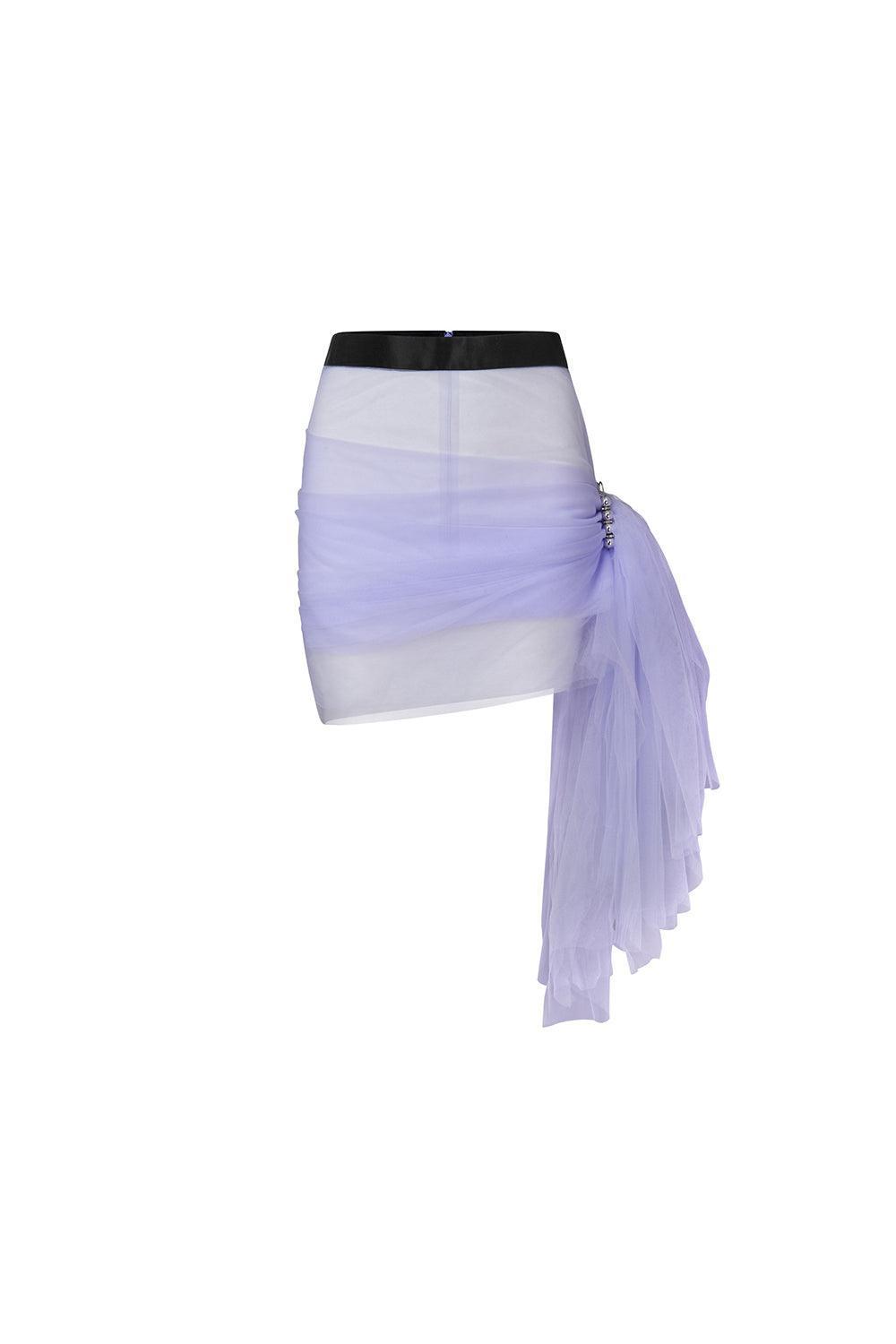 Diana Asymmetric Draped Mesh Mini Skirt - MEAN BLVD