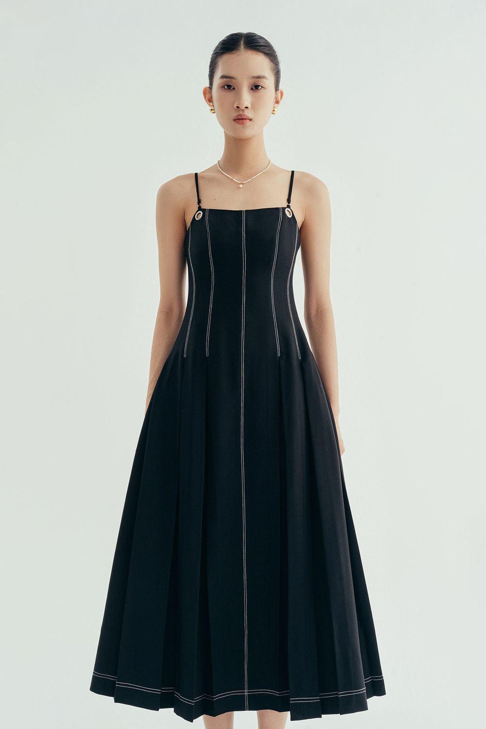 Diana Pleated Camisole Twill Midi Dress - MEAN BLVD