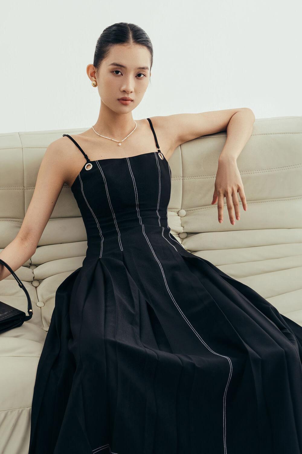 Diana Pleated Camisole Twill Midi Dress - MEAN BLVD