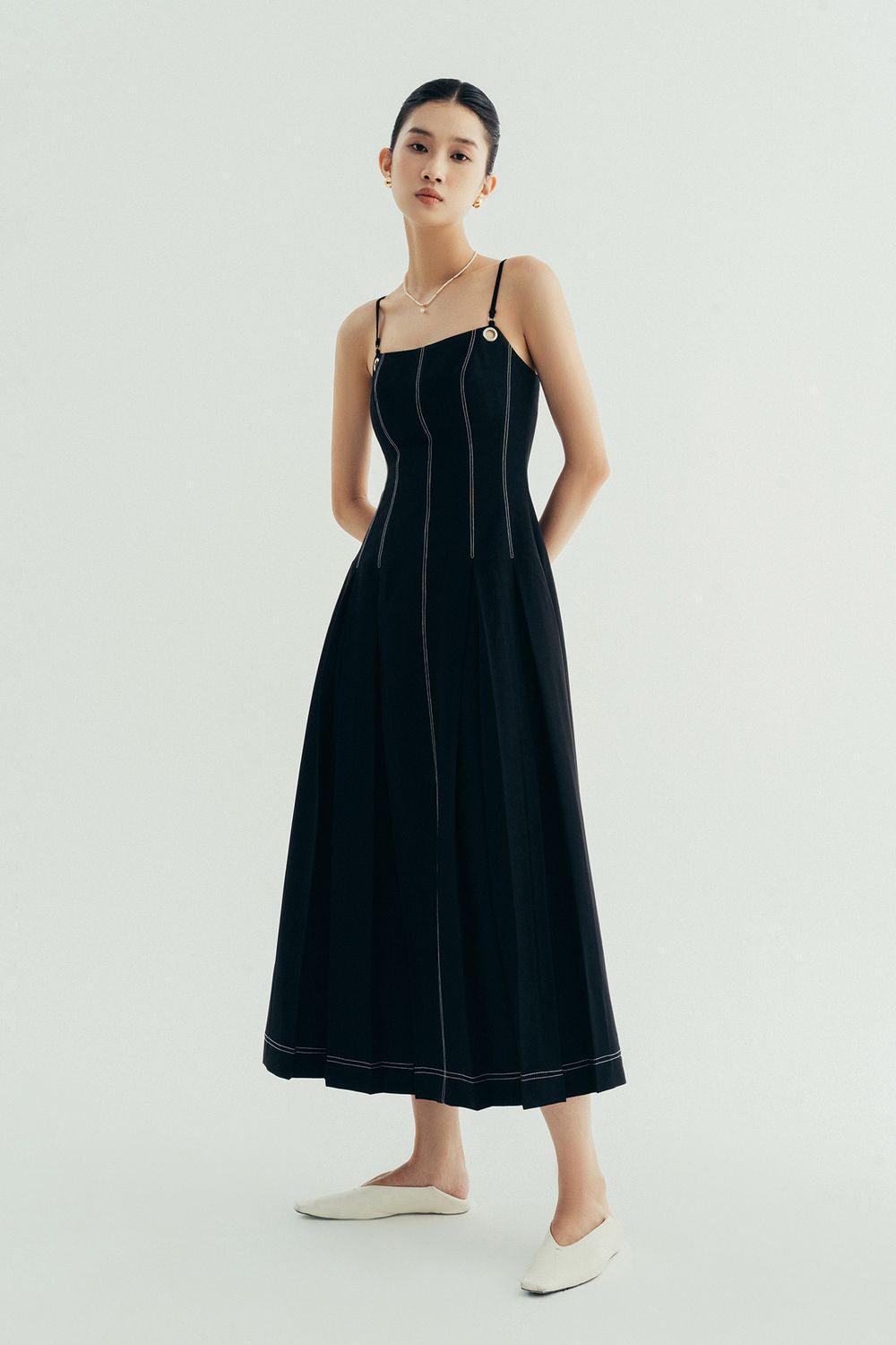 Diana Pleated Camisole Twill Midi Dress - MEAN BLVD